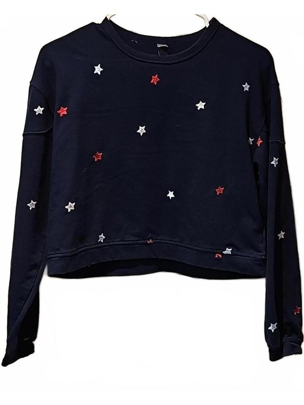 Alya Women Blue Sweatshirt XS, Blue W/ Embroidered Stars, Crop, oversized
